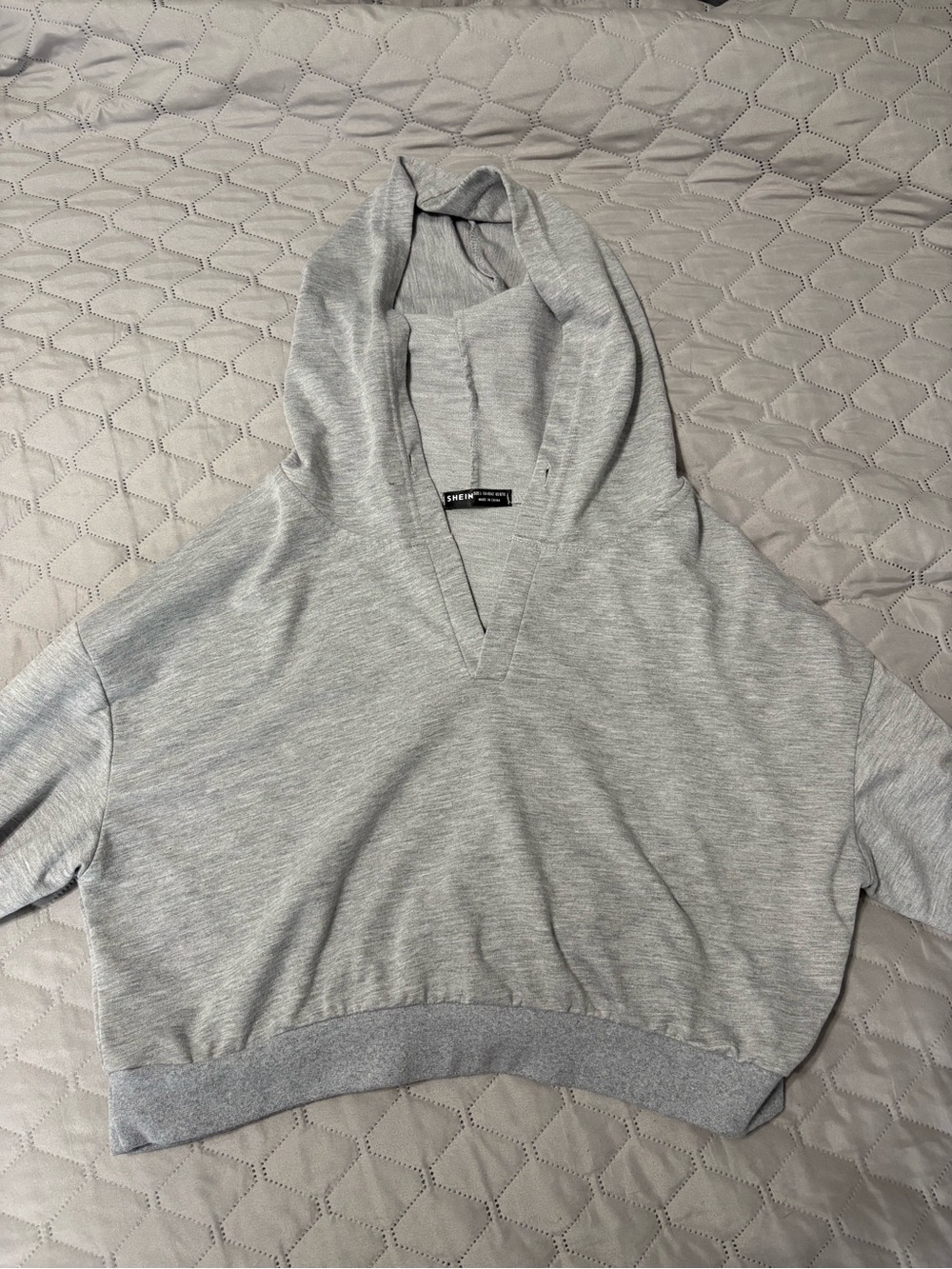 SHEIN Light Gray Casual Hooded Crop Top Size L